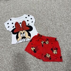 Disney Minnie Mouse Toddler Girls White TShirt & Shorts Set‎ Size 12 Months